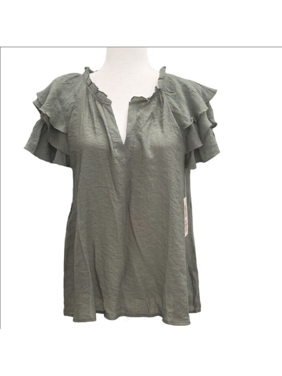 Nanette Lepore Tops - Elegant Olive Ruffle Sleeve Blouse